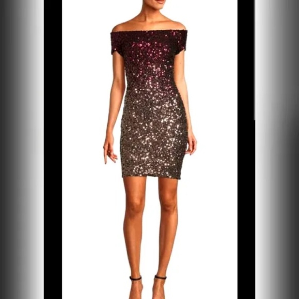 B. Smart Burgandy Gold form fitting sequin dress size 
0